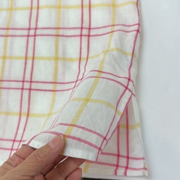 Talbots Irish Linen Windowpane Button Up Shirt Size 10 Long Sleeve Pink … - Picture 7 of 12